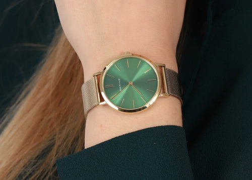 Bering Sapphire Crystal Green Dial Gold Tone Mesh Band 14134-338 Unisex Watch – view 2