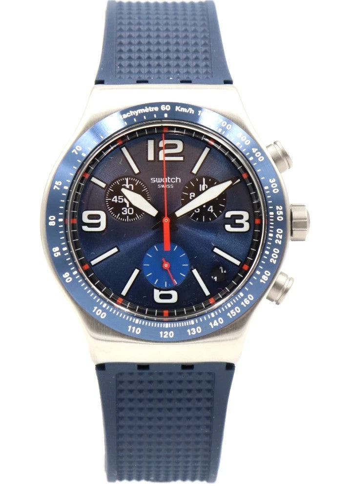 Swatch Swiss Irony Blue Grid Chrono Silicone Date 44mm YVS454 Men's Watch – view 2