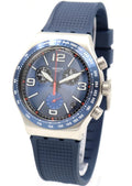 Swatch Swiss Irony Blue Grid Chrono Silicone Date 44mm YVS454 Men's Watch